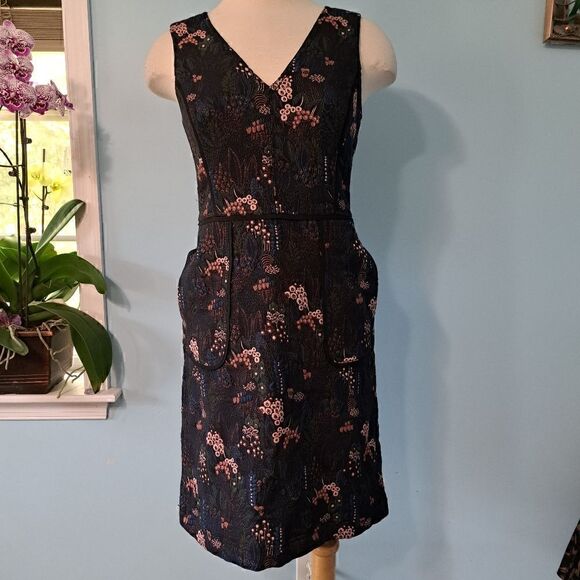 Ann Taylor Night Garden Tapestry Sheat Dress Size 2 Tall Navy/ Multi-colored - Picture 12 of 12